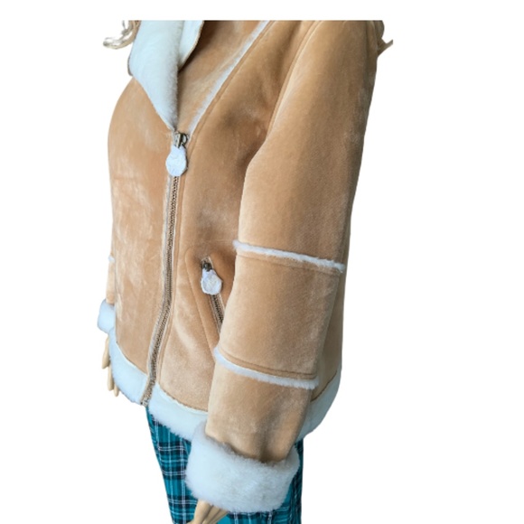 LANDSEND Womens Petite Faux Sheepskin Shearling Warm Winter Fleece Moto Jacket - Picture 7 of 11